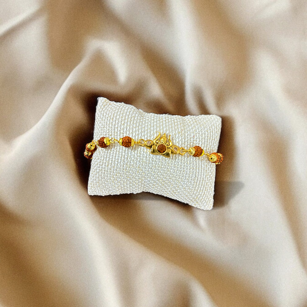 Auspicious Rudraksha Rakhi With Roli Chawal & Almond Brittle Brownie