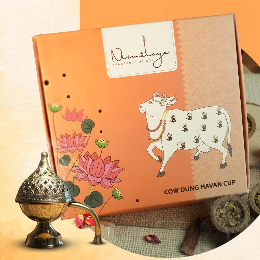 Cow Dung Havan Cups and Golden Brass Dhuni Combo